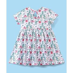 Babyhug 100% Cotton Knit Half Sleeves Frock Floral Print Pack of 2 - Pink & White - Image 11