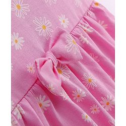 Babyhug 100% Cotton Knit Half Sleeves Frock Floral Print Pack of 2 - Pink & White - Image 6