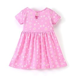 Babyhug 100% Cotton Knit Half Sleeves Frock Floral Print Pack of 2 - Pink & White - Image 9