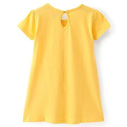 Babyhug 100% Cotton Knit Half Sleeves Frock Striped & Bow Applique Pack Of 2 - Yellow & Green - Image 4