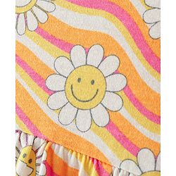 Babyhug 100% Cotton Knit Half Sleeves Frock Stripes & Floral Print - White - Image 9