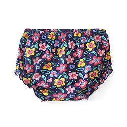 Babyhug 100% Cotton Knit Half Sleeves Frock with Bloomer Floral Print - Navy Blue - Image 4