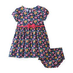 Babyhug 100% Cotton Knit Half Sleeves Frock with Bloomer Floral Print - Navy Blue - Image 6