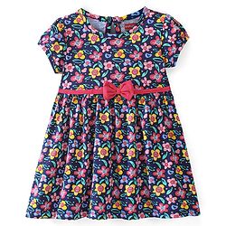 Babyhug 100% Cotton Knit Half Sleeves Frock with Bloomer Floral Print - Navy Blue - Image 7