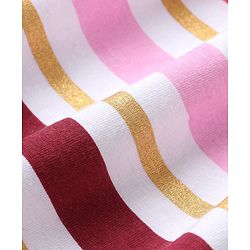 Babyhug 100% Cotton Knit Half Sleeves Frock With Striped - White & Pink - Image 3