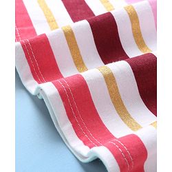 Babyhug 100% Cotton Knit Half Sleeves Frock With Striped - White & Pink - Image 4