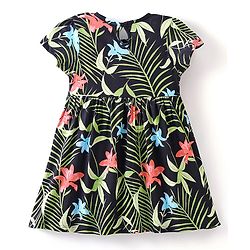 Babyhug 100% Cotton Knit Half Sleeves Frock with Tropical Print - Multicolour - Image 7