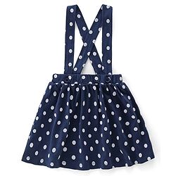 Babyhug 100% Cotton Knit Half Sleeves Text Print Top & Polka Dot Print Skirt-White & Navy Blue - Image 3