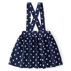 Babyhug 100% Cotton Knit Half Sleeves Text Print Top & Polka Dot Print Skirt-White & Navy Blue - Image 4