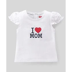 Babyhug 100% Cotton Knit Half Sleeves Text Print Top & Polka Dot Print Skirt-White & Navy Blue - Image 5