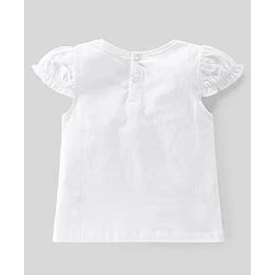 Babyhug 100% Cotton Knit Half Sleeves Text Print Top & Polka Dot Print Skirt-White & Navy Blue - Image 6