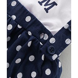 Babyhug 100% Cotton Knit Half Sleeves Text Print Top & Polka Dot Print Skirt-White & Navy Blue - Image 8