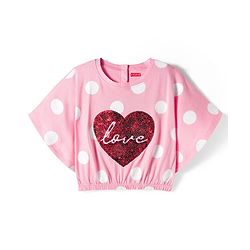 Babyhug 100 % Cotton Knit Half Sleeves Top with Polka Dot & Sequined Heart - Pink - Image 6