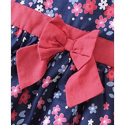 Babyhug 100% Cotton Poplin Knit Half Sleeves Shrug with Frock Floral Print - Navy Blue - Image 7