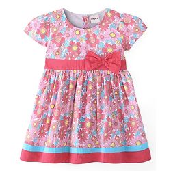 Babyhug 100% Cotton Poplin Woven Half Sleeves Frock Floral Print - White & Pink - Image 10