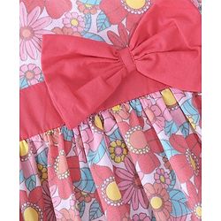 Babyhug 100% Cotton Poplin Woven Half Sleeves Frock Floral Print - White & Pink - Image 12
