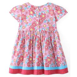 Babyhug 100% Cotton Poplin Woven Half Sleeves Frock Floral Print - White & Pink - Image 5