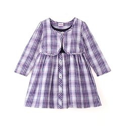 Babyhug 100% Cotton Single Jersey Knit Full Sleeves Yarn Dyed Checkered Frock With Attached Shrug - Purple Blue & White - Image 10