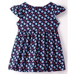 Babyhug 100% Cotton Single Jersey Knit Half Sleeves Frock With Bloomer Floral Print - Navy Blue - Image 3