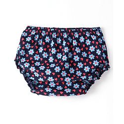 Babyhug 100% Cotton Single Jersey Knit Half Sleeves Frock With Bloomer Floral Print - Navy Blue - Image 4