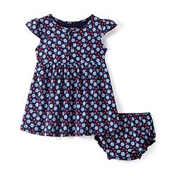 Babyhug 100% Cotton Single Jersey Knit Half Sleeves Frock With Bloomer Floral Print - Navy Blue - Image 7