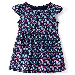 Babyhug 100% Cotton Single Jersey Knit Half Sleeves Frock With Bloomer Floral Print - Navy Blue - Image 8