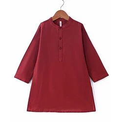 Babyhug 100% Cotton Woven Full Sleeves Cambric Kurta Pyjama Set With Mirror Embroided Jacket  -Red - Image 6