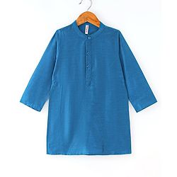 Babyhug 100% Cotton Woven Full Sleeves Kurta & Pyjama Set With Mirror Embroidered Jacket - Navy Blue - Image 3