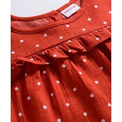 Babyhug 100% Cotton Woven Top with Polka Dot & Frill Detailing- Rust Orange - Image 3