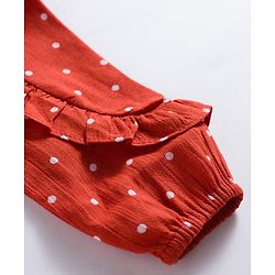 Babyhug 100% Cotton Woven Top with Polka Dot & Frill Detailing- Rust Orange - Image 4