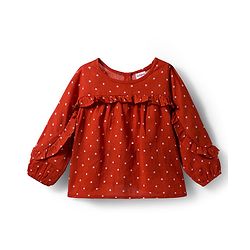 Babyhug 100% Cotton Woven Top with Polka Dot & Frill Detailing- Rust Orange - Image 9