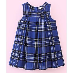Babyhug 100% Cotton Woven Yarn Dyed Full Sleeves Inner Tee with Dress Checkered with Bow Applique - Blue & White - Image 4