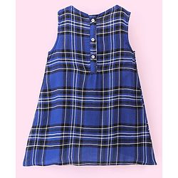Babyhug 100% Cotton Woven Yarn Dyed Full Sleeves Inner Tee with Dress Checkered with Bow Applique - Blue & White - Image 5