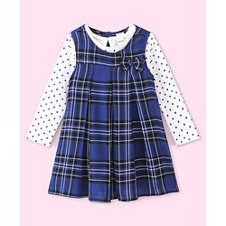 Babyhug 100% Cotton Woven Yarn Dyed Full Sleeves Inner Tee with Dress Checkered with Bow Applique - Blue & White - Image 8