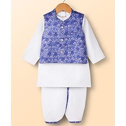 Babyhug Cambric Woven Full Sleeves Kurta Dhoti Set with Jacket & Floral Print - White - Image 49