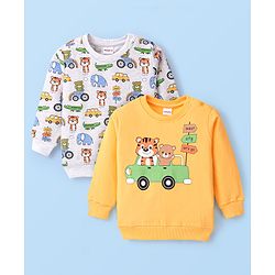 Babyhug Cotton Full Sleeves Graphic Tiger Print Sweatshirts Pack of  2 - White Melange & Yellow - Image 8