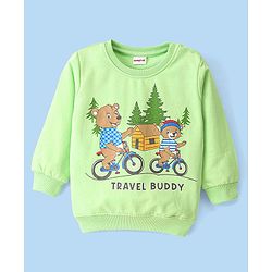 Babyhug Cotton Full Sleeves Sweatshirt With Bear Graphics- Light Green - Image 5
