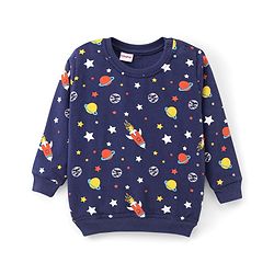Babyhug Cotton Full Sleeves Sweatshirts With Outer Space Graphics Pack  Of 2- Blue & Red - Image 4