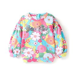 Babyhug Cotton Knit Balloon Sleeves Sweatshirt With Floral Print & Frill Detailing - Multicolour - Image 5