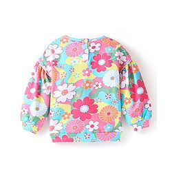 Babyhug Cotton Knit Balloon Sleeves Sweatshirt With Floral Print & Frill Detailing - Multicolour - Image 6