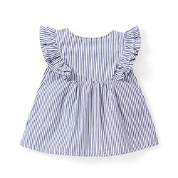 Babyhug Cotton Knit Frill Sleeves Striped Top & Leggings Set with Floral Embroidery & Print - Blue - Image 3