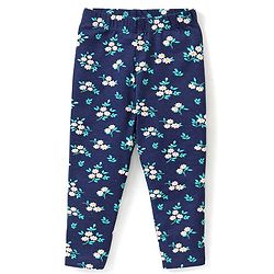 Babyhug Cotton Knit Frill Sleeves Striped Top & Leggings Set with Floral Embroidery & Print - Blue - Image 4