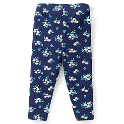 Babyhug Cotton Knit Frill Sleeves Striped Top & Leggings Set with Floral Embroidery & Print - Blue - Image 5