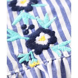 Babyhug Cotton Knit Frill Sleeves Striped Top & Leggings Set with Floral Embroidery & Print - Blue - Image 6