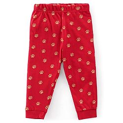 Babyhug Cotton Knit Full Sleeves Bear Print Night Suit - Red - Image 4