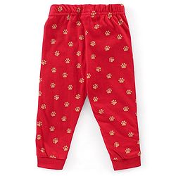 Babyhug Cotton Knit Full Sleeves Bear Print Night Suit - Red - Image 5