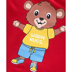 Babyhug Cotton Knit Full Sleeves Bear Print Night Suit - Red - Image 6