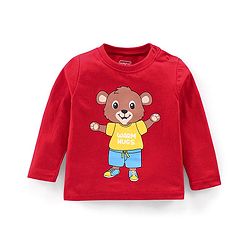 Babyhug Cotton Knit Full Sleeves Bear Print Night Suit - Red - Image 8