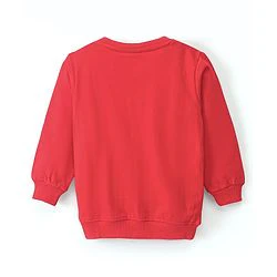 Babyhug Cotton Knit Full Sleeves Brushed Fleece Sweatshirt With Teddy Graphics & Applique Detailing - Red - Image 6