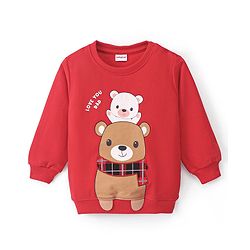 Babyhug Cotton Knit Full Sleeves Brushed Fleece Sweatshirt With Teddy Graphics & Applique Detailing - Red - Image 9